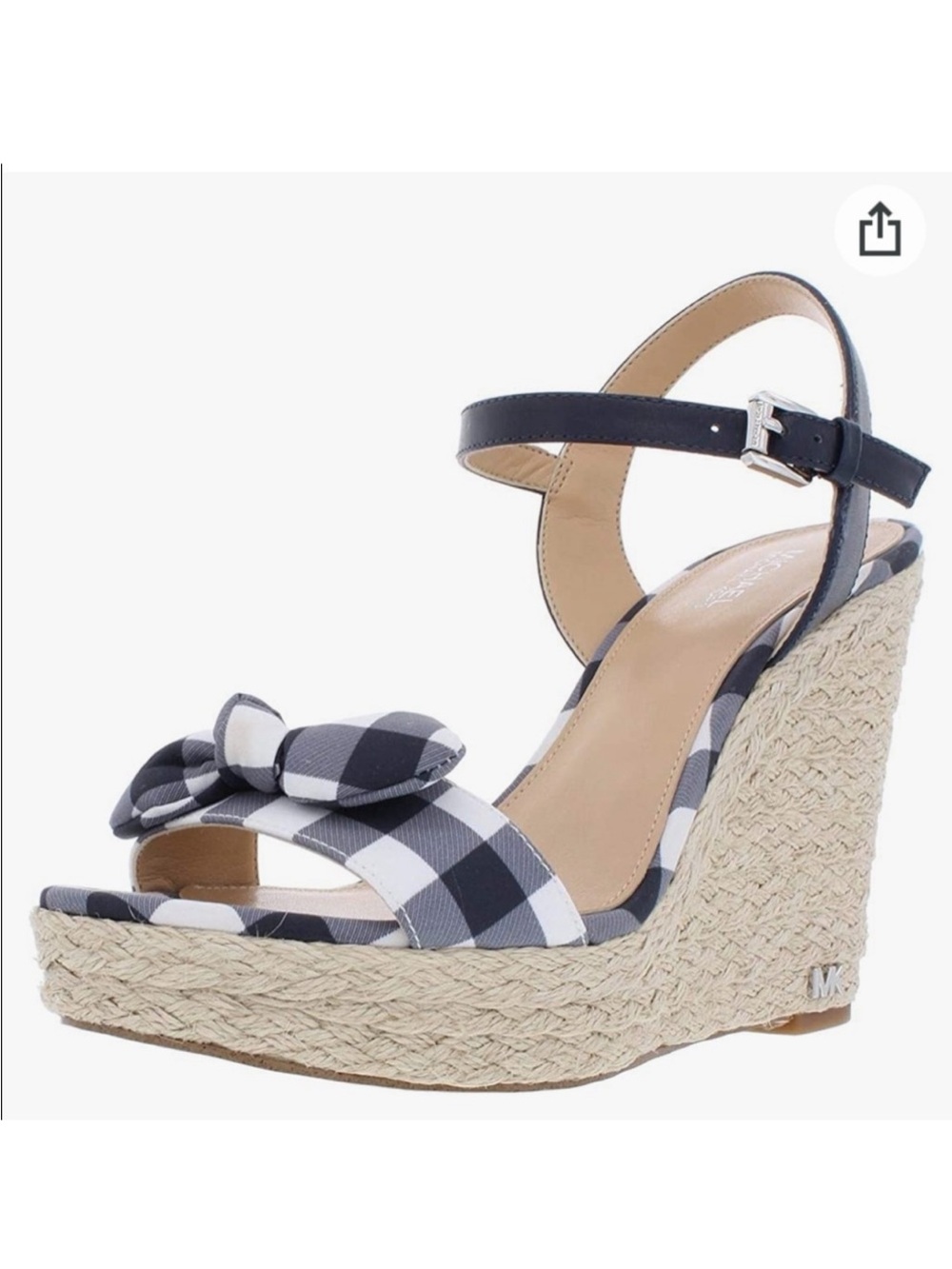 Michael Kors Blue  and White Gingham Espadrille Wedge Sandal with Ankle Strap